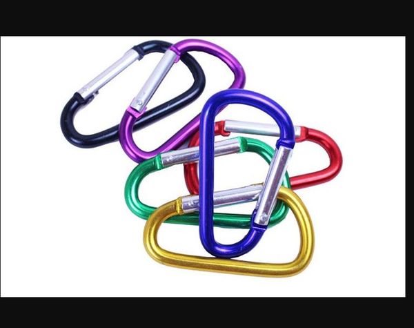 

new 50pcs d shape carabiner black aluminum alloy screw lock bottle hook spring snap clip hooks for mountaineering