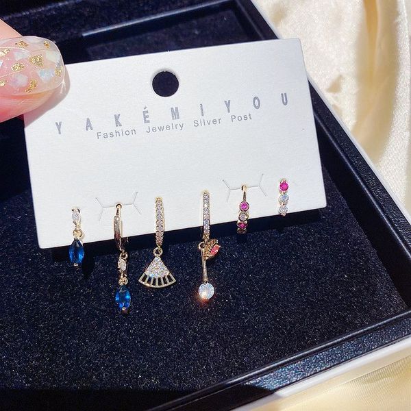 

high-end blue pink clear cubic zircon stone geometric drop earrings set gold color women earrings jewelry, Silver