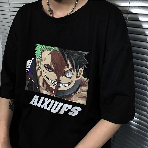 

januarysnow прохладный one piece tshirt streetwear harajuku крупногабаритные zoro луффи tshirt мужчины япония hip hop tshirt смешные летние, White;black