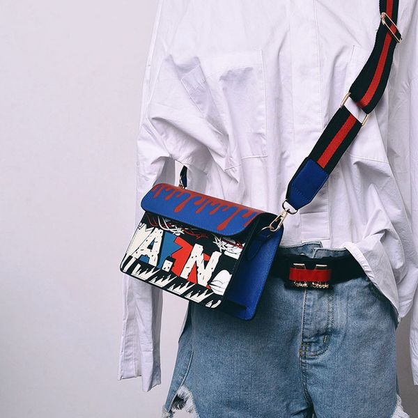 

handbags fashion korean version women graffiti printed small square bag shoulder messenger bag 2019 female m14
