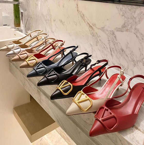 

luxury designers women sandals high heels brand shoes women slip on pointed toe sandals slingback pumps zandalias de mujer, Black