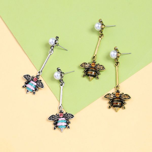 

jouval симпатичные кристалл животных пчелы серьги перлы год сбора винограда падение мотаться длинные серьги заявление для женщин мода ювелир, Silver