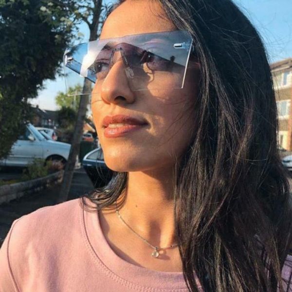 

sunglasses fashion oversized square women frame frameless one-piece transparent lens shade mirror uv400, White;black