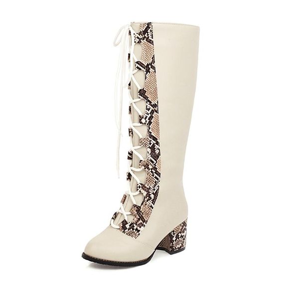

boots ladies snake print stitching leather rubber for women mid-calf metal decoration winter warm girls motorcycle boots 2020, Black