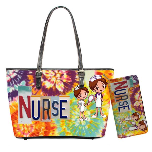 

tie dye life design handbags leisure women travel shoulder bags 2pcs/set youth girls handle bag wallets