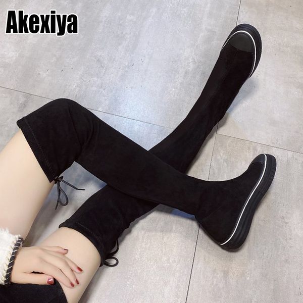 

new winter over the knee snow boots women's fashion suede long boots round head thick bottom high heel p264, Black