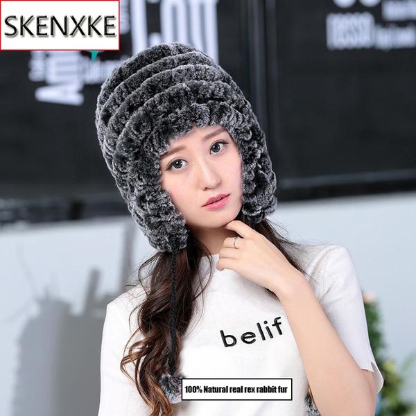 

women real natural soft rex fur hat russia winter lady rex fur beanies caps warm knitted real cap, Blue;gray