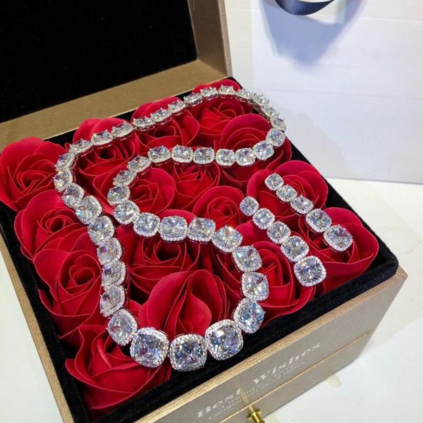 

high fashion luxury sparkling zircon necklace for women party wedding clean crystal gorgeous pendant chain fine jewelry bijoux, Silver