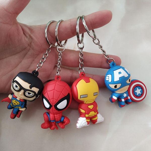 

12pcs cartoon popular avengers batman spider man mixed 3d key chains bag pendant gifts party favors key ring keychain ing, Slivery;golden