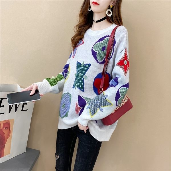 

pullover women sweater long sleeve sweaters loose embroidery knitted sweater women's jumper plus size, White;black