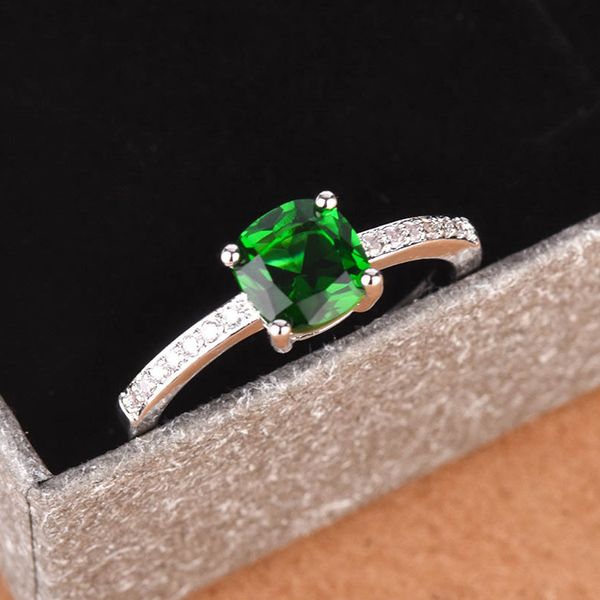 

classic crystal green square rings for women jewelry pure silver 925 girl finger ring accessories princess promise rings bijou, Golden;silver