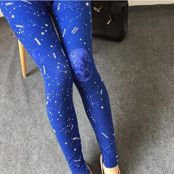 

women trousers print leggings elastic blended pants leaf constellation slim milk silk leggins 15 colors casual k090, Black