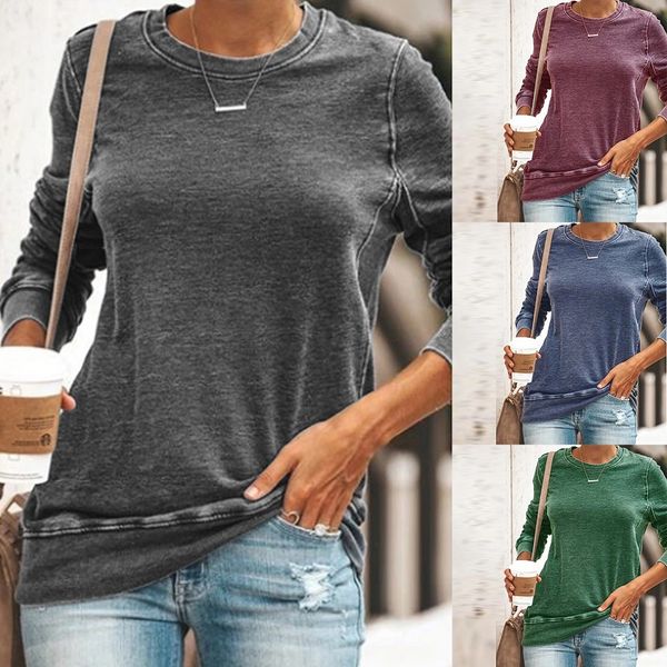 

women's t-shirt casual pullover t shirt women long-sleeve womens tee shirts autumn winter cotton solid o-neck tshirt femme 2021, White