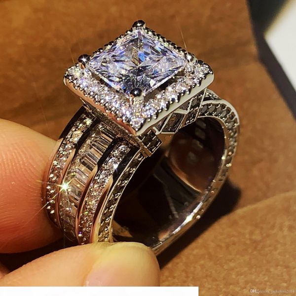 

f victoria wieck luxury jewelry 925 sterling silver princess cut white z party new women wedding engagement band ring for lovers &#, Slivery;golden