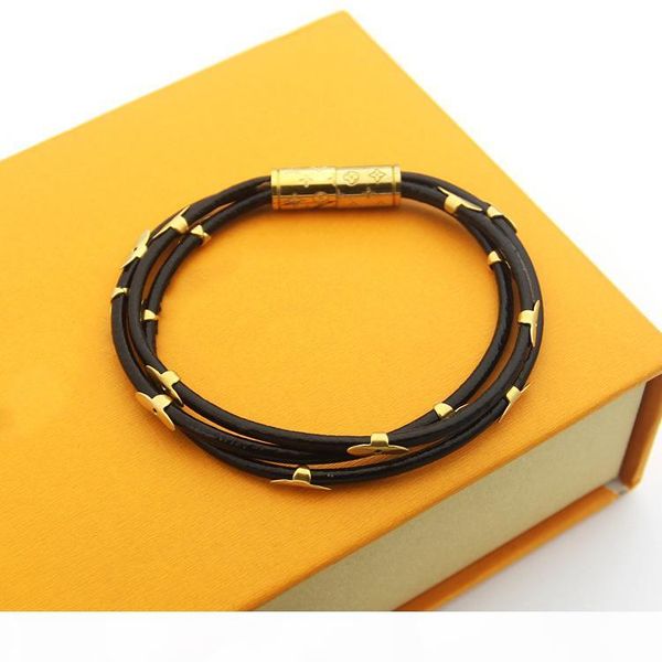 

2020 designer bracelets fashion round genuine leather bracelets with gold for women and men flower print bracelet jewelry, Black
