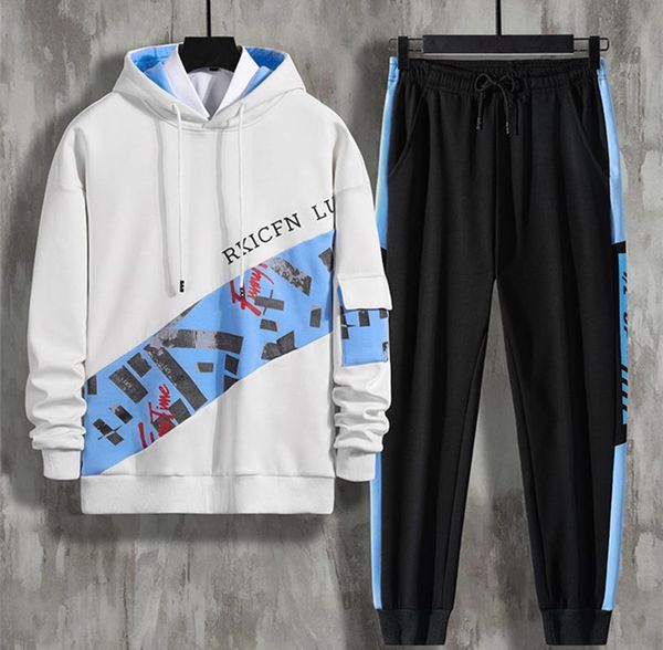 

2020 new arrival men's hooded tracksuits autumn fashion mens letter print two pieces suits men casual pullover suits 2 colors size -3x, Gray