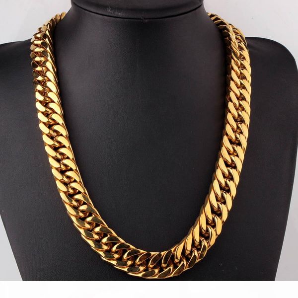 

men franco miami cuban link chains necklace high polished titanium steel jewelry gold silver 60cm*1.7cm
