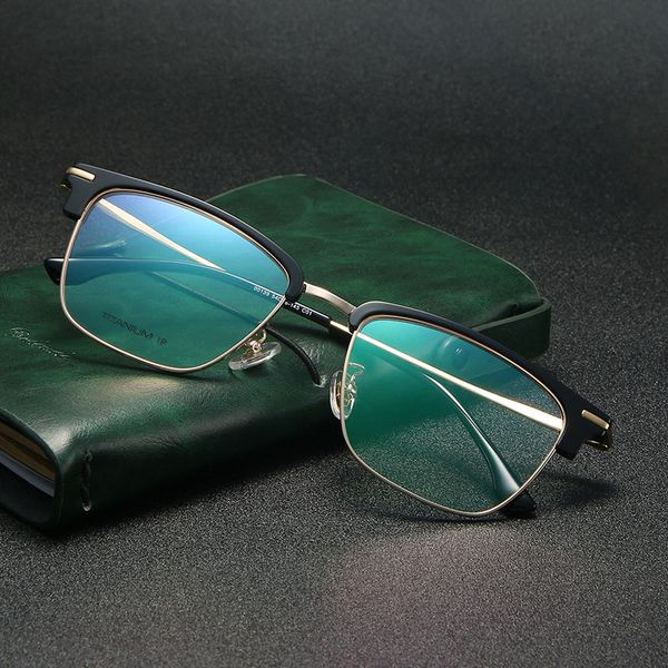 

pure titanium glasses frame men ultralight square myopia prescription eyeglasses frames metal full optical eyewear 00139, Black