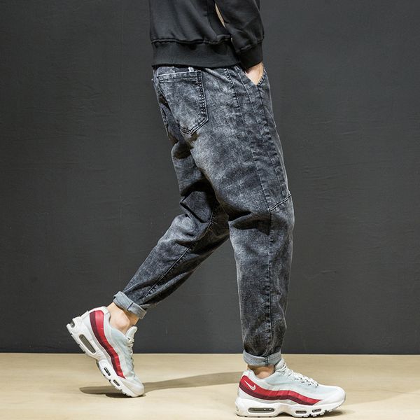 

#2014 fashion retro grey casual denim harem jeans men loose japanese plus size hip hop jeans joggers pants men elastic waist, Blue