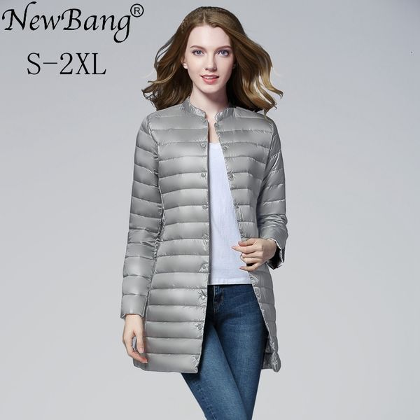 

newbang brand womens spring padded warm down jackets ultra light down jacket women portable female long feather slim jacket, Black;white