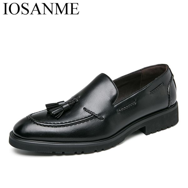 

dress shoes elegant men tassel leather formal italian slip on male business footwear luxury wedding work oxfords for, Black