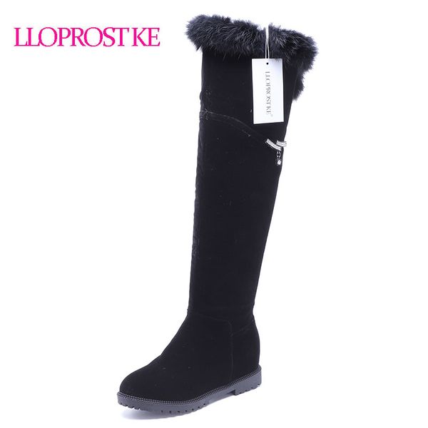 

boots lloprost ke women over knee winter warm long zipper round toe fashion simple non-slip shoes lyz051, Black
