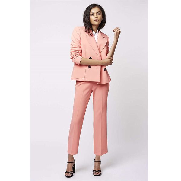 

work pant suits 2 piece sets double breasted blazer jacket & zipper trousers office lady suit women business outfits custom made, White