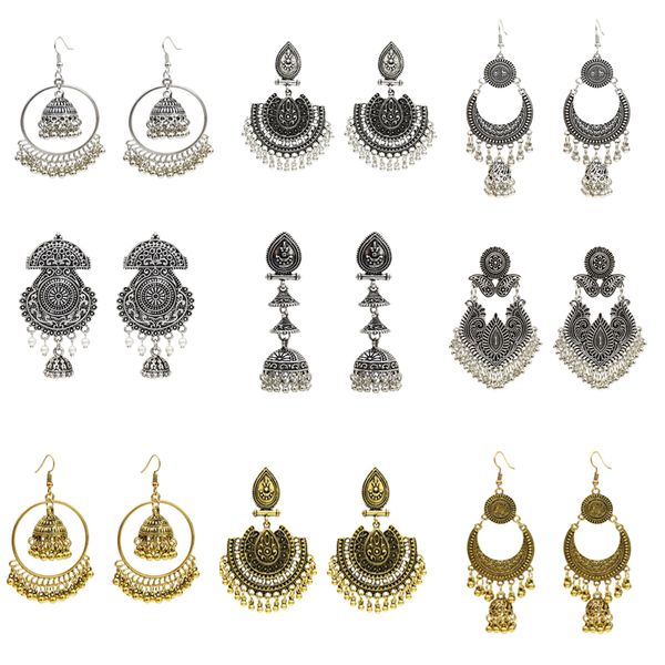 

earrings for women oxidized jhumka gold color big long tassel bells drop earrings afghan egypt gypsy turk ethnic jewelry, Silver