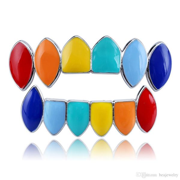 

новый хип-хоп золото серебро зубы grillz top bottom красочные грили стоматологический mouth партии cosplay зуб рэпер ювелирные изделия, Black