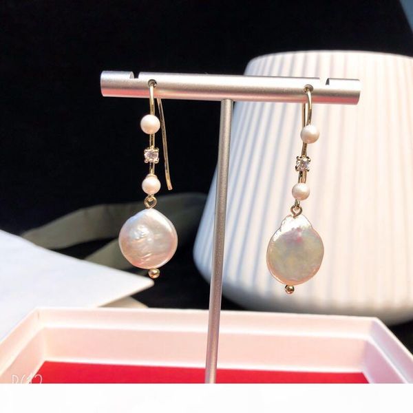 

vintage copper round chain round white pearl charm dangle earrings for women jewelry, Silver