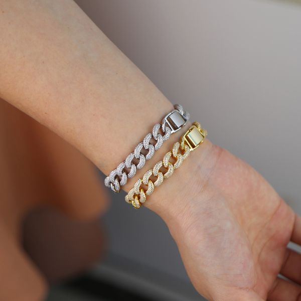 

2020hiphop jewelry iced out bling miami cuban link chain cz bar bracelet bangle 17cm high quality, Black