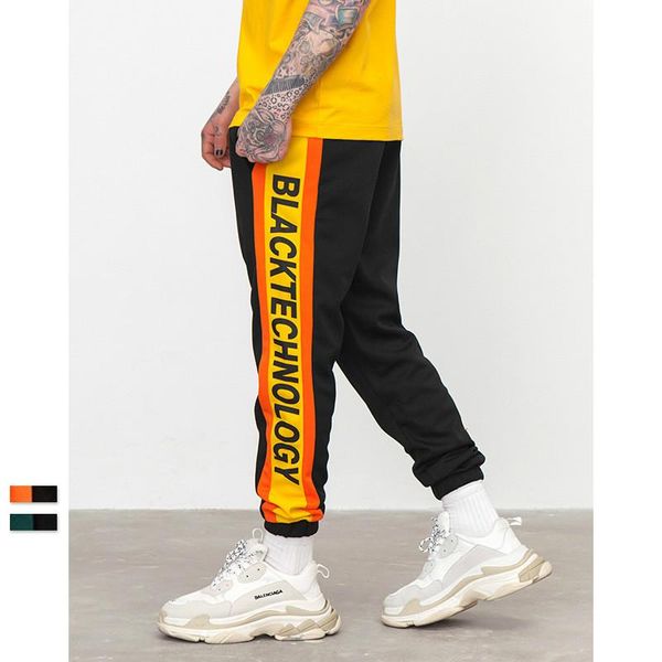 

2018 spring new explosions hit color stripes english letters shrink feet men's elastic sports pants casual pants, Black