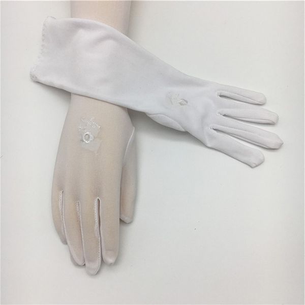 

spring autumn women' summer sunscreen embroidered gloves female medium-long thin elastic etiquette gloves driving, Blue;gray
