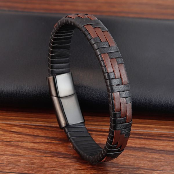 

hand-knitted simple style classic men bracelet multi-color stainless steel magnetic clasp charm leather bracelets gift, Golden;silver