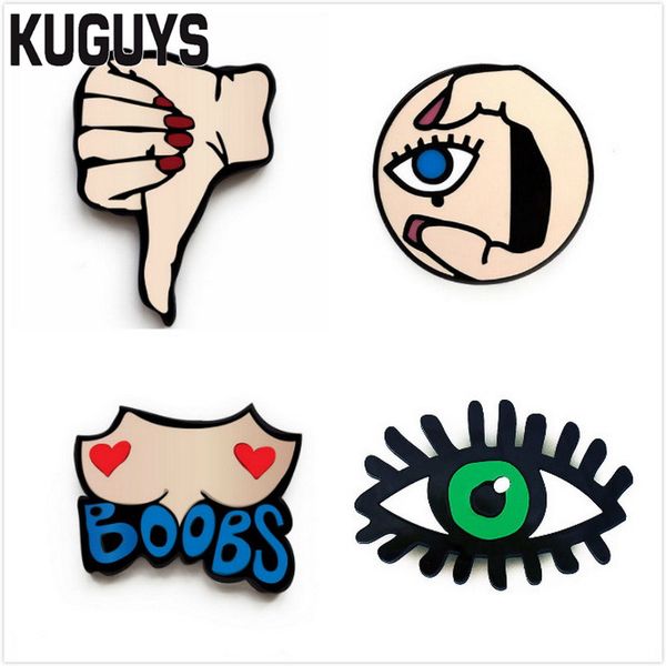

pins, brooches kuguys jewelry acrylic 4 style hand boobs eyes for women hiphop trendy brooch, Gray
