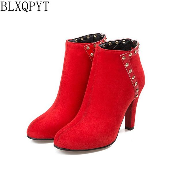 

mujer winter boots new round toe buckle boots women ankle high heels fashion autumn winter shoes woman casual zip 622-2, Black