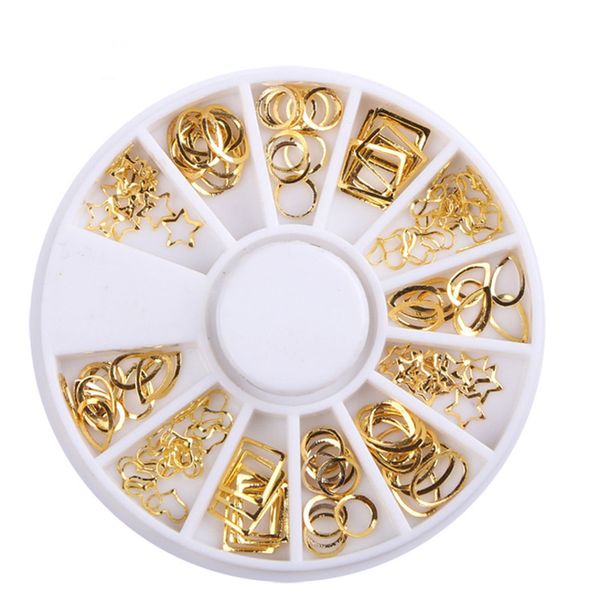 

beautiful tool gold 3d nail art decorations mixed shaped metal ring frame clear accessories geometry golden tips diy tools, Silver;gold