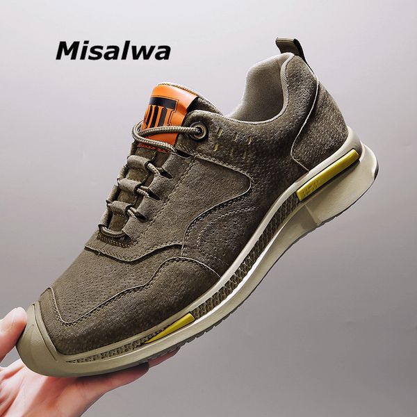 

misalwa new arrival 2020 autumn men leather sneakers pigskin lace-up casual men loafers basic modern outdoor footwear hip, Black