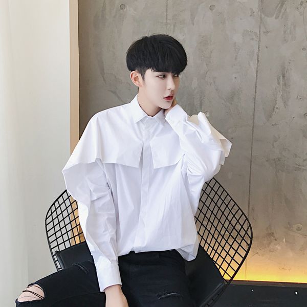 

men personality nightclub oversized shirt stage blouse costume mens korean fashion long sleeve blouse hip hop punk shirts, White;black