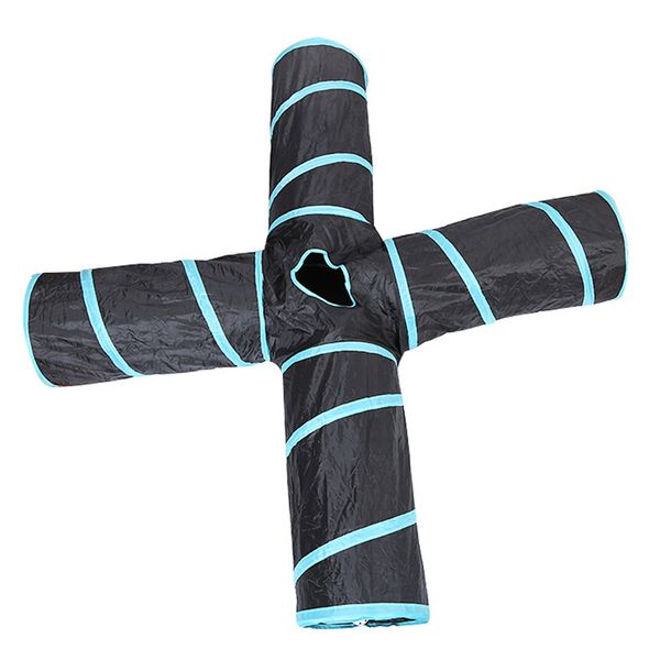 

4 way cute play tubes polyester cat tunnel toys game removable ball foldable