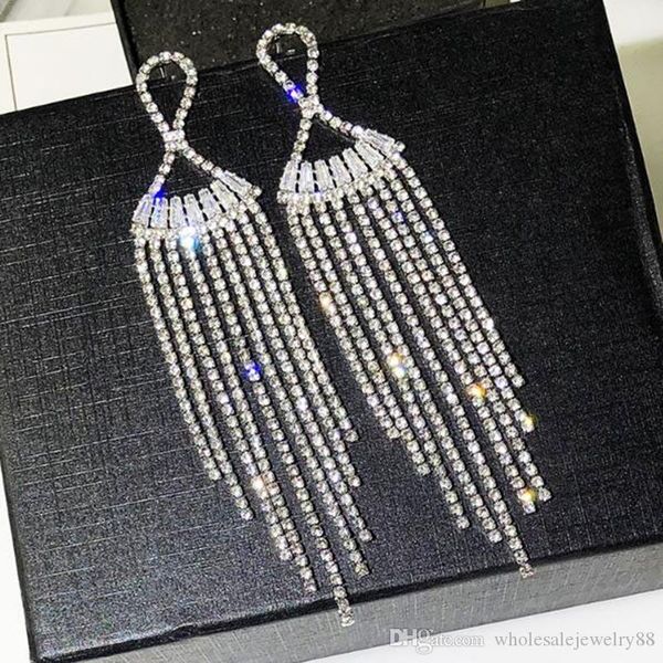 

оптовая длинные кристалл кисточкой серьги золото серебро bling bling кристалл серьги девушки женщин партии пром ювелирные аксессуары, Gray