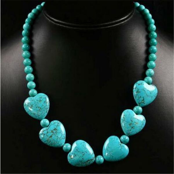 

collier de perles pendentif coeur 18 "howlite turquoise, Silver