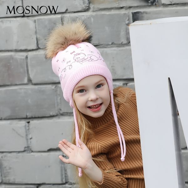

hats for girls beautiful pink bowknot autumn caps knitted warm ear protection pompom winter hat #mz842, Yellow