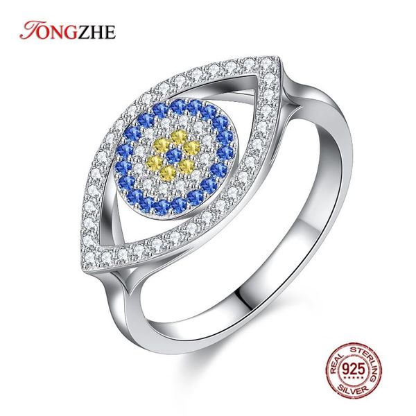 

tongzhe wedding band authentic 925 sterling silver love rings lucky blue evil eyes charm crystal finger womens rings jewelry, Golden;silver