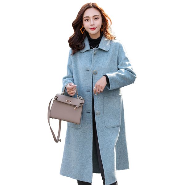 

autumn winter woolen coat women long korean fashion single breasted wool blend coat elegant loose wool jacket ladies overcoat, Black