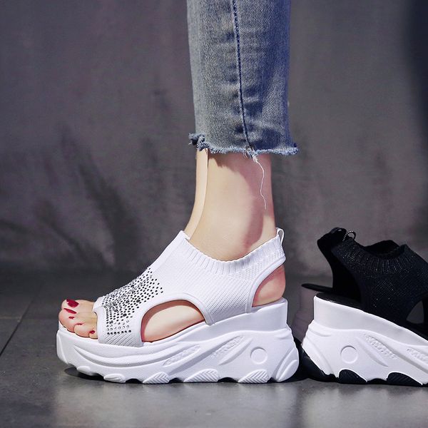 

roman sandals female shoe 2020 summer comfort shoes for women with heel muffins shoe strappy heels womens wedges, Black