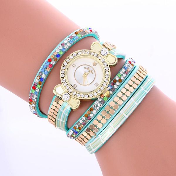 

fashion women long rhinestone colorful bracelet watch quartz wristwatch women dress leather bracelet watches 916930, Slivery;brown
