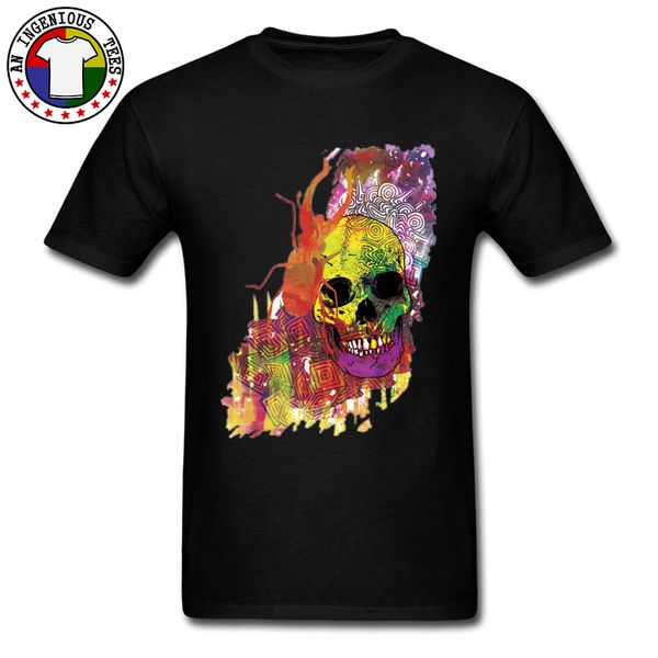 

psychedelic skull floupinou watercolor painting art t shirts summer autumn 100% cotton fabric o neck men tees 3d print image