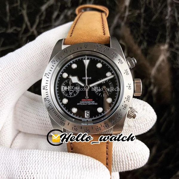 

luxury new heritage chronograph 79350 steel case black dial miyota quartz mens watch satch brown leather strap sport watches hello_watch, Slivery;brown