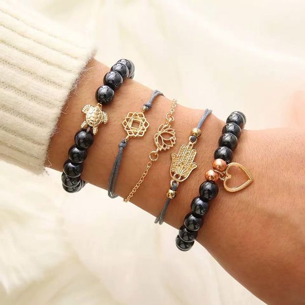 

boho sea turtle heart pendant beaded bracelets & bangles bohemian rope & chain charm bracelets for women jewelry pulseira, Golden;silver
